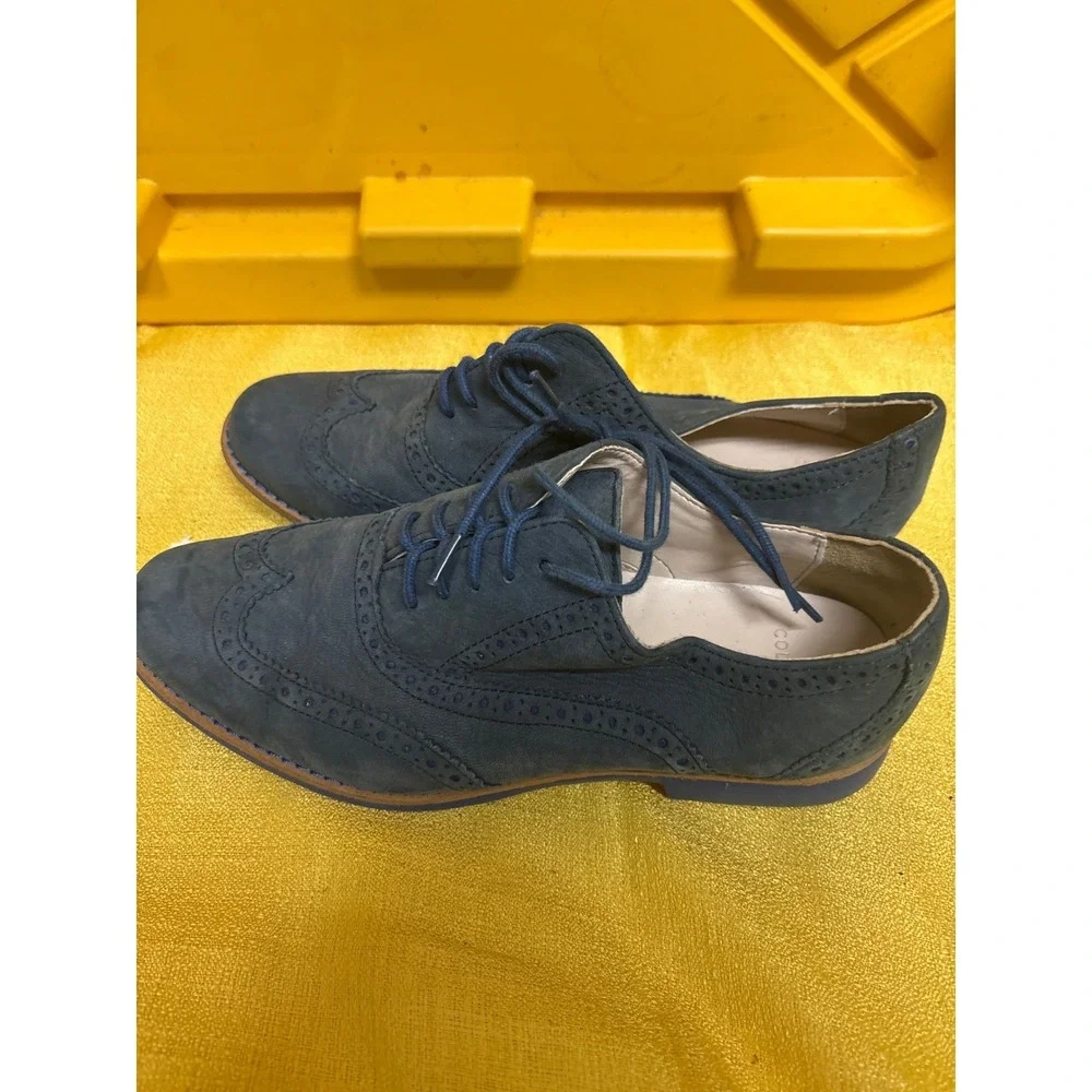 Cole Haan Wingtip Oxford Kids 6B  j14 Navy Blue Good Nubuck Brogue Dress Shoes